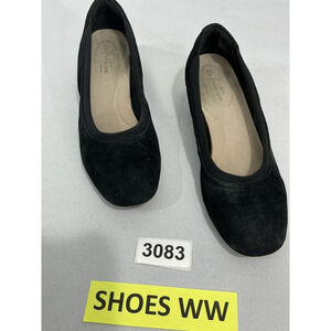 Womans Clarks Size 6.5 M Black Suede Chunky Heel Slip On Pumps